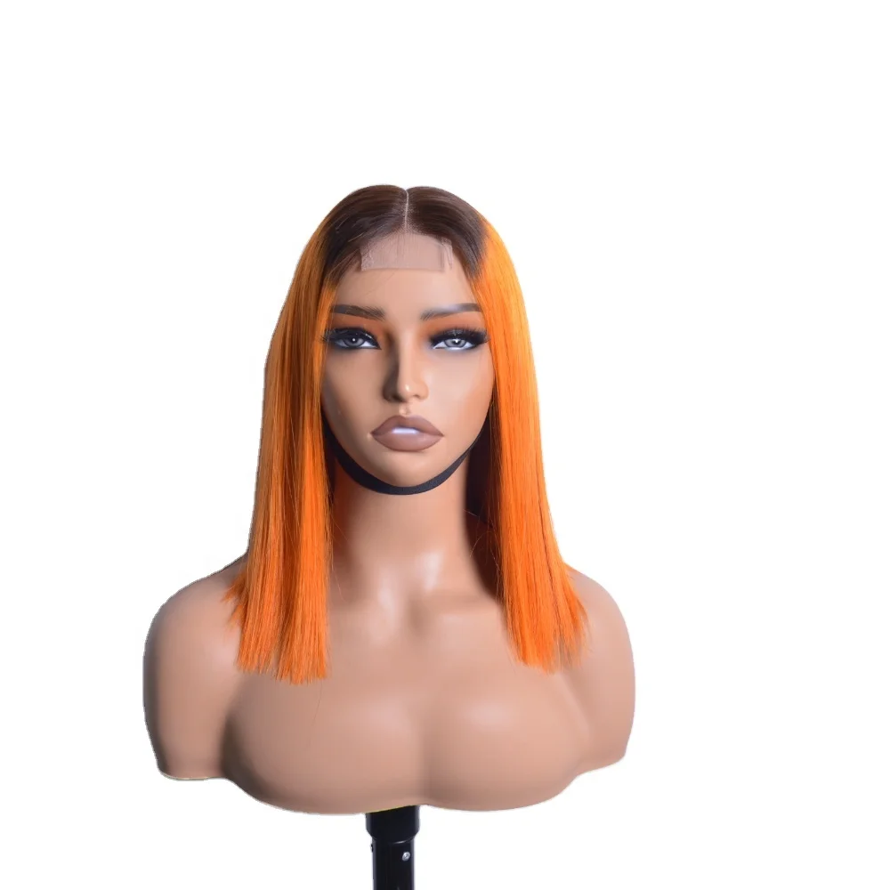 2x6 Lace Closure Kim K Human Hair Lace Wig Straight Hair Double Drawn Bob  Wig With Baby Hair Ombre Color T4/350#