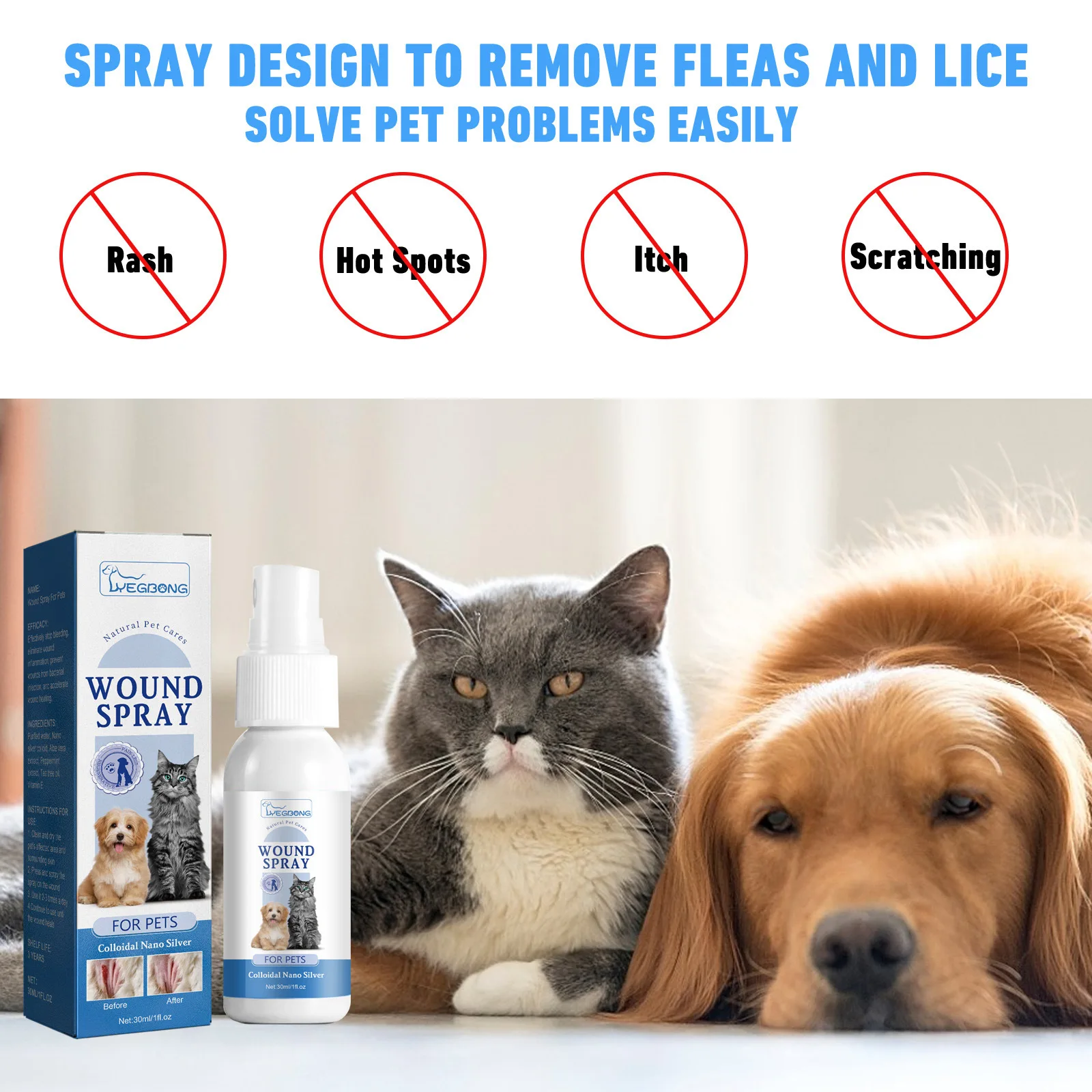 Yegbong Pet Wound Care Spray Relieves Itching And Itching Of Cat And ...