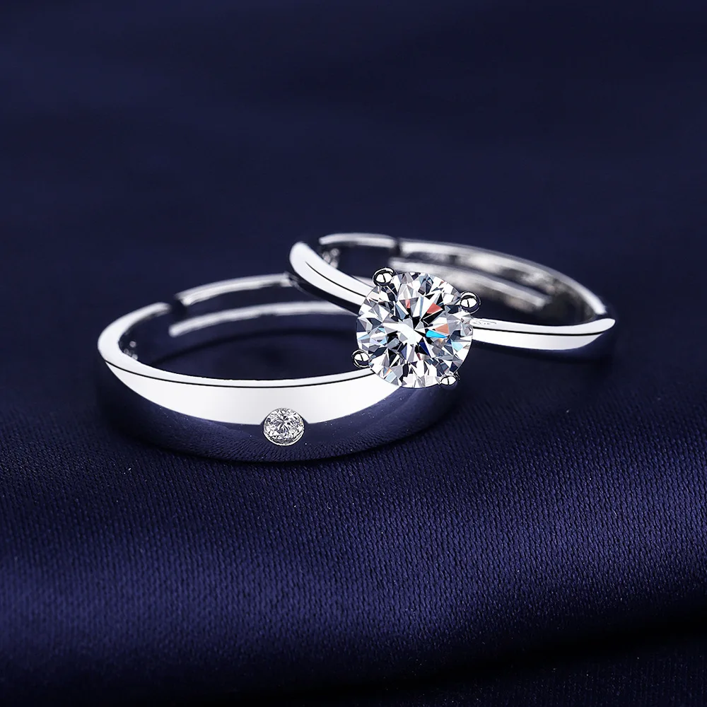Simple Silver Color Couple Rings Fashion Wedding Couple Rings Cubic ...