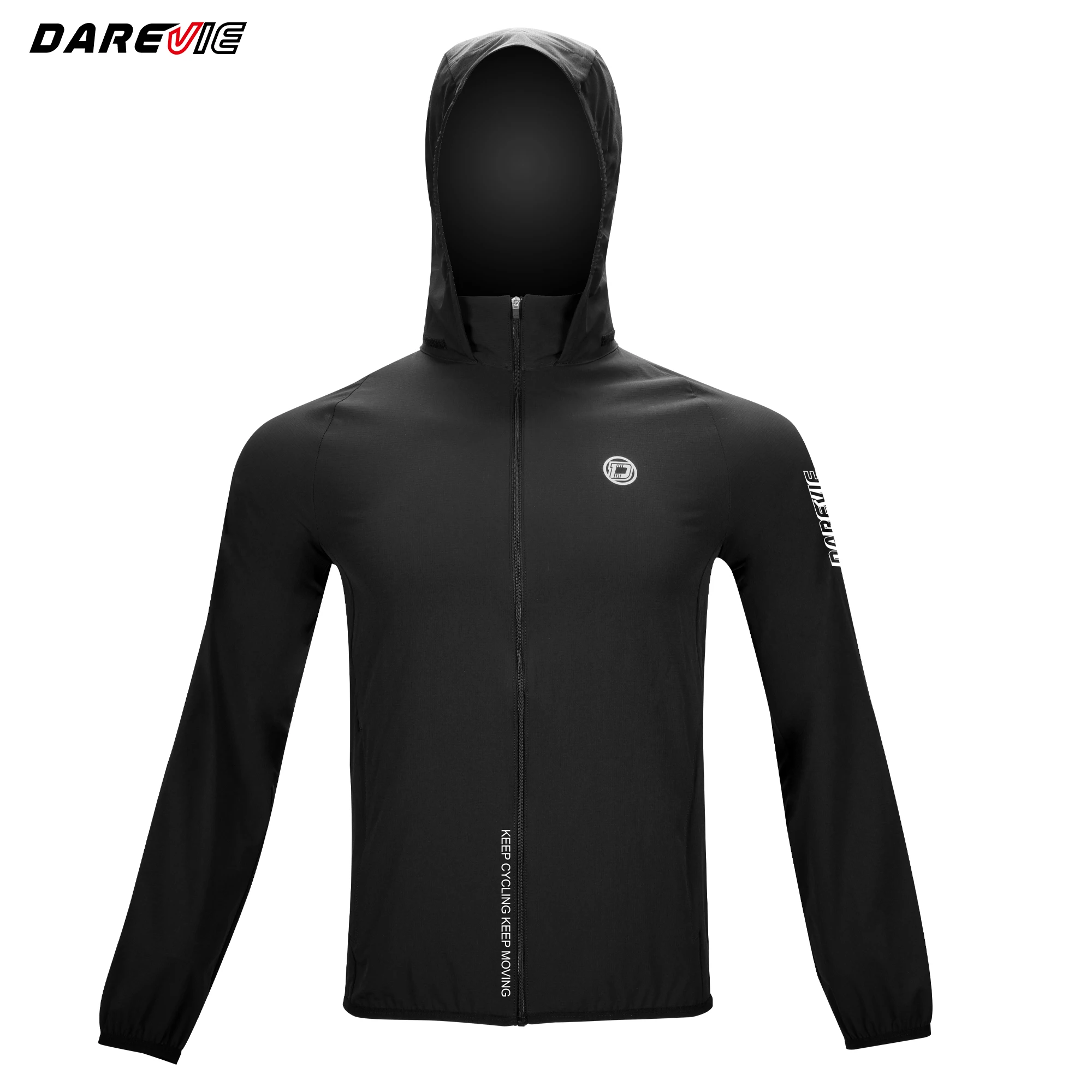 Darevi Black Bike Wear Thin Windbreaker Hooded Riding Jacket Cycling
