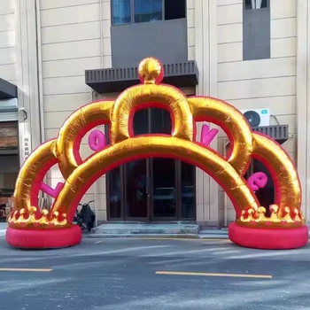 Custom Golden Luxurious Wedding Inflatable Crown Arch Wedding Archway For Party Event Entrance Decoration