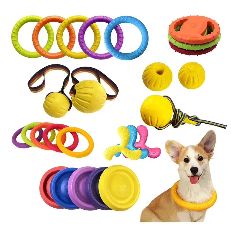 EVA Foam Dog Pull Ring Toy Waterproof Interactive Flying Disc Ball with Rope Teething Chew Toy for Small Dogs Puppies Supplies