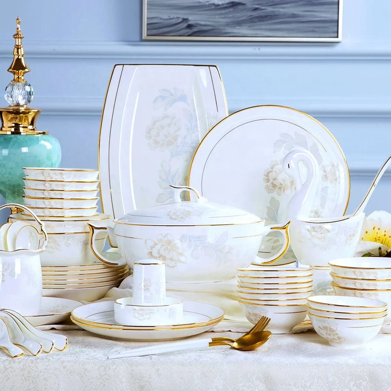 Chinese style Bone China Dinnerware Set Porcelain 20 Piece Dinner Set More  than 45% bone meal and bone china Service for 10 (Size : 56pcs): Buy Online  at Best Price in UAE 