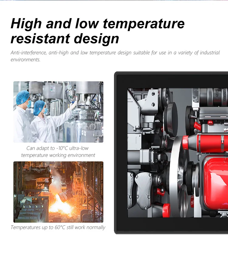 Bolinia 15" High-Brightness Industrial LCD Monitor, Aluminum Touchscreen Frame, Multi-Port, Rugged for Factory/Plant