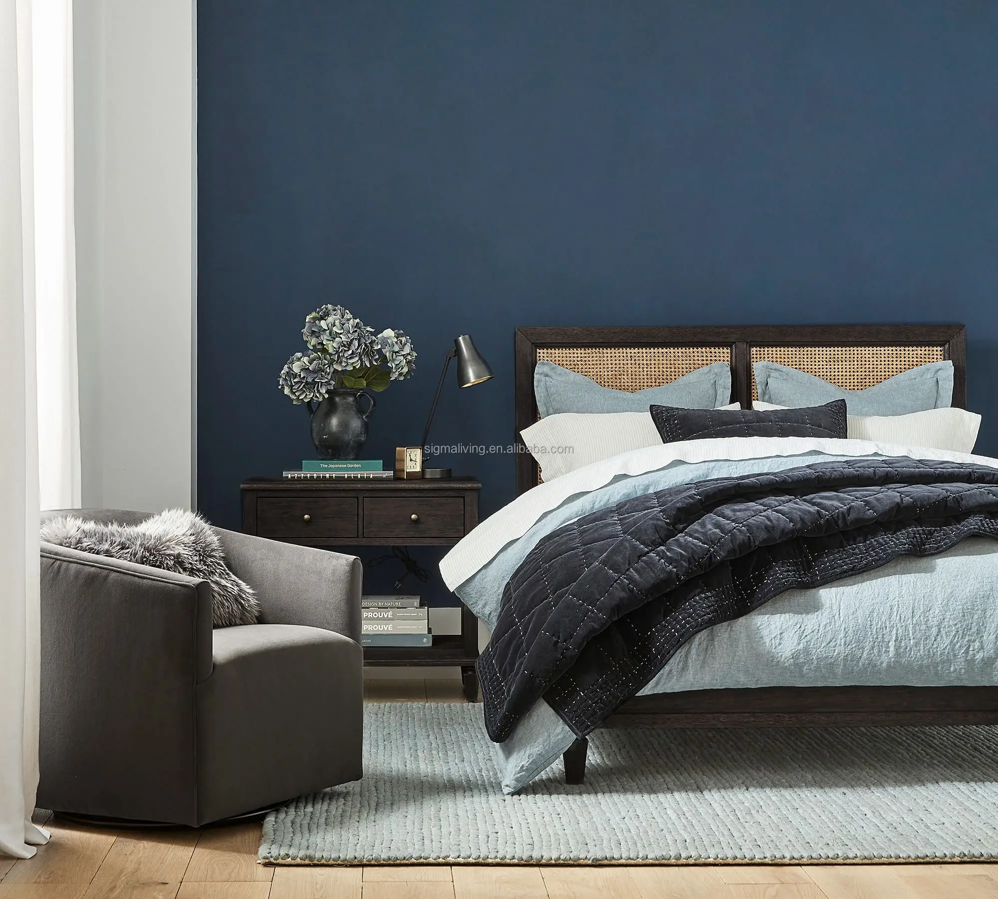King Bed indoor furniture bedroom sets fabric cane bed