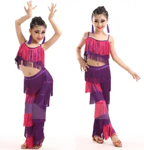 2 Piece Set Girls Latin Ballroom Tango Salsa Dance Costume V-neck Spandex/Polyester