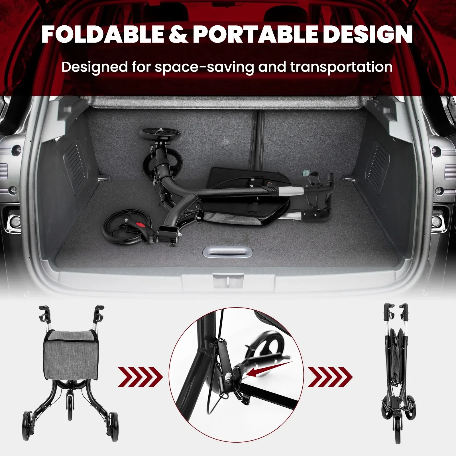 product lightweight portable folding wheeled walker disability products stroke recovery equipment walking for adults with seat-10