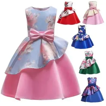 Hot Sales Summer Pink Sequin Flower Girl Dress Cotton Polyester Evening Princess Dress For Girl