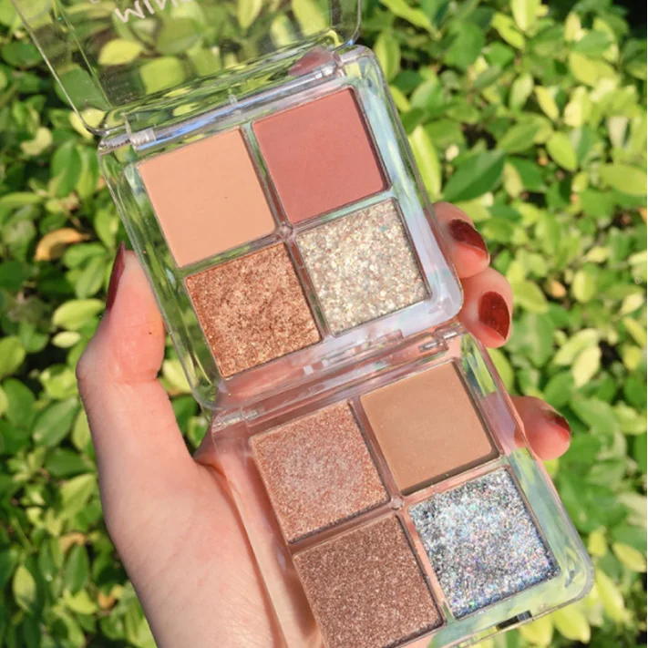 Лидер продаж, стойкие водостойкие тени для век, блестящие матовые тени для век с высоким пигментом, 4 цвета, косметика, палитра теней для век