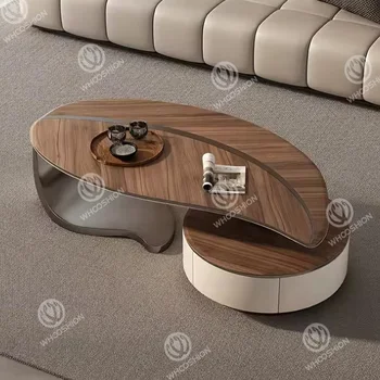 Luxury Leaf Shape Coffee Table Sets Living Room Stainless Steel Furniture Marble Glass Coffee Side Tea Table