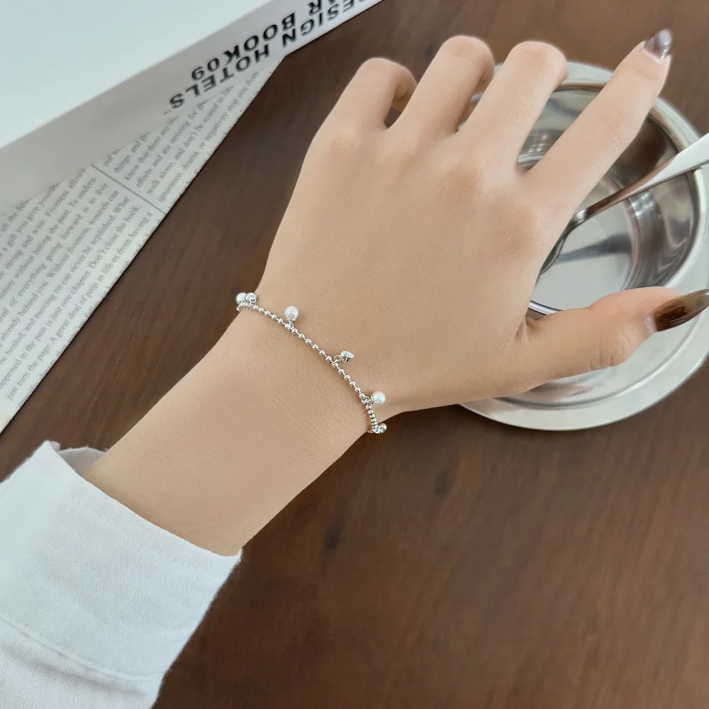 KAKODIY Grace Design Beautiful 925 Sterling Silver Rhodium Plated Bead Chain Love Pearl Multi Pendant Bracelet for Women detail 4