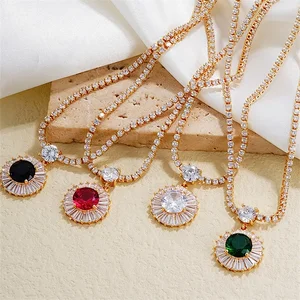 Luxury Stainless Steel Bling Crystal Necklace with Full Inlaid Cubic Zircon Cuban Link Tennis Chain Pendant for Gift