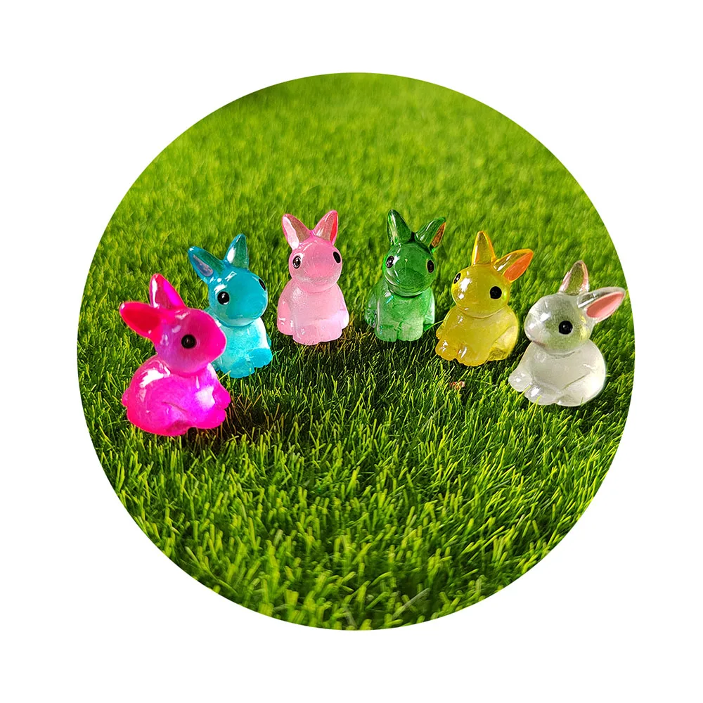 Luminous Resin Rabbit Slime Charm Garden Miniature Rabbit Doll House Figurine  DIY Accessories