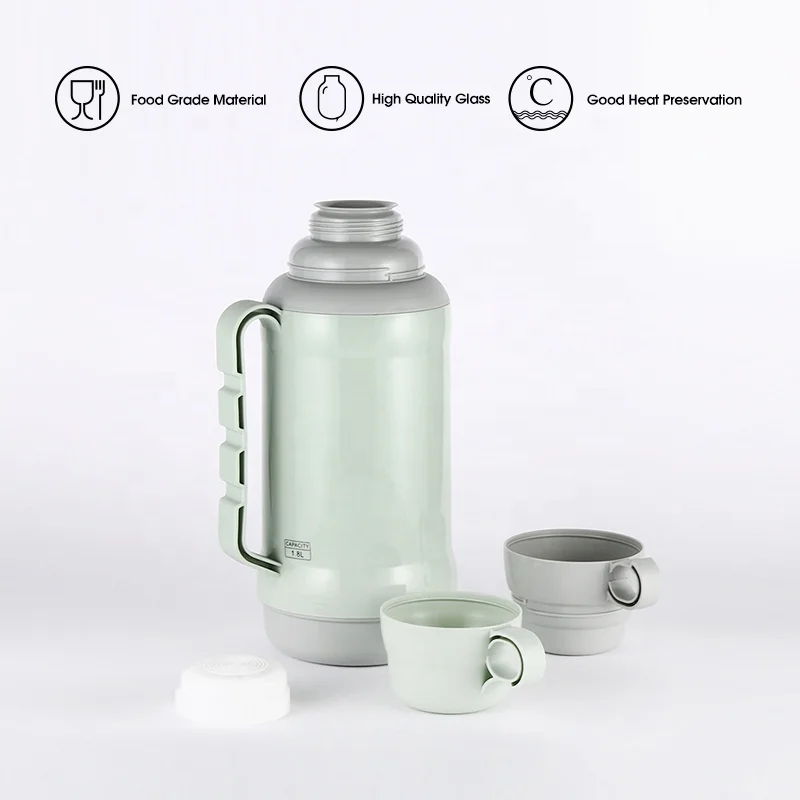 SUNLIFE 1800ml Thermo Jug Two Cups Top Quality Vacuum Jug Food Grade PP Body Vacuum Flask