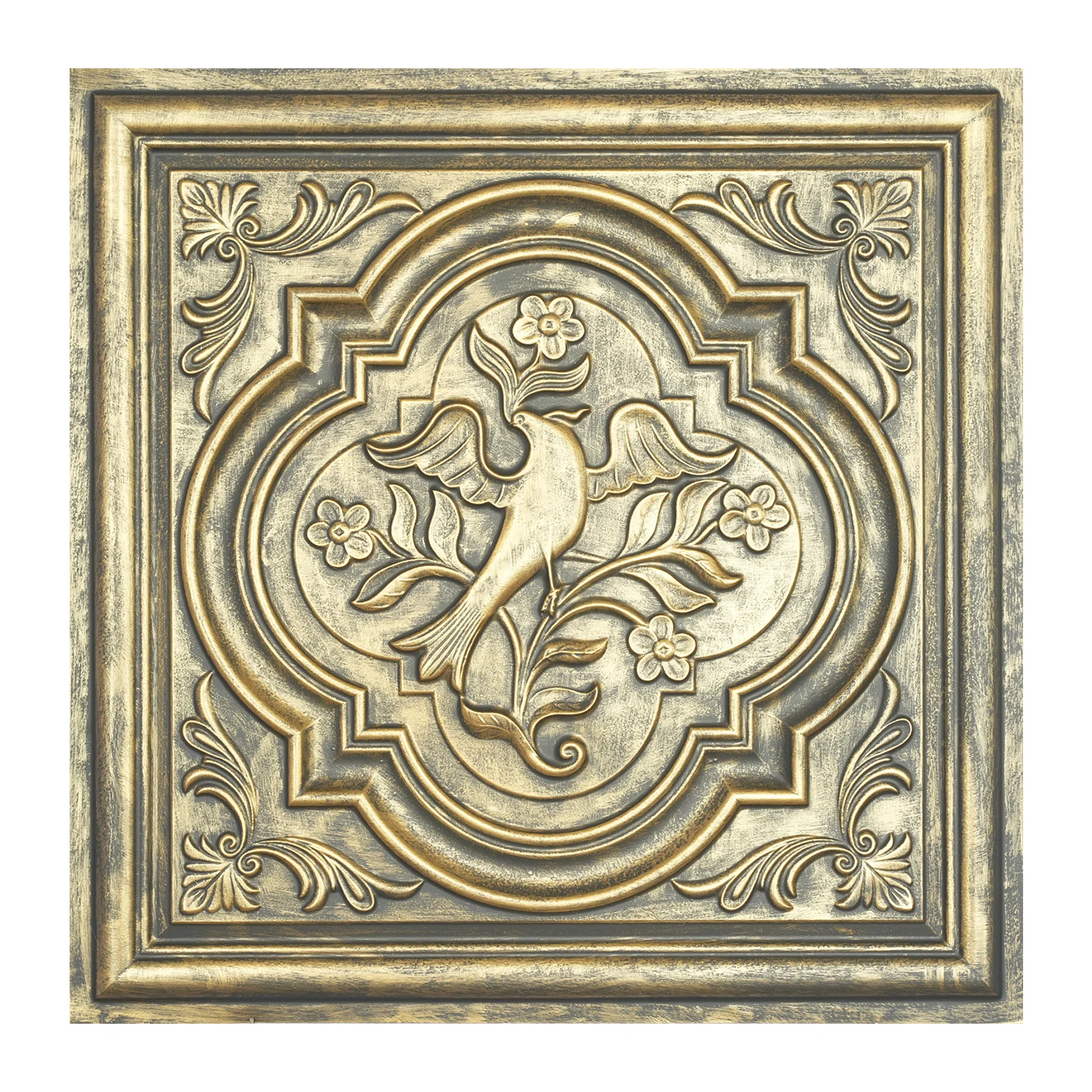 Faux painted distressed Art ceiling tiles Decorative tin wall tile Easy Drop-In Installation PL39 Ancient gold