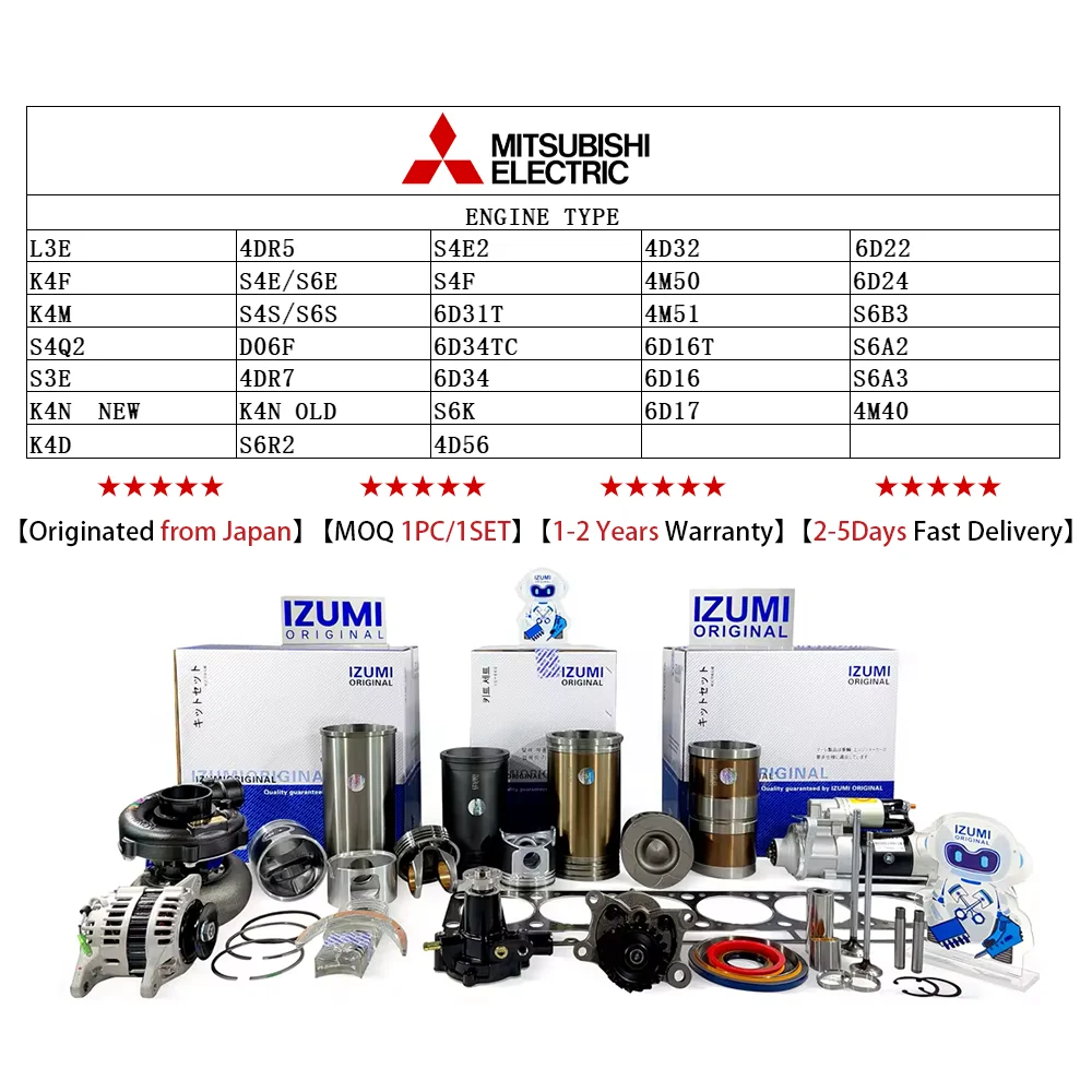 IZUMI ORIGINAL 4DR5 4DR7 4D32 4D56 Diesel Engine Parts Overhaul Rebuild Repair Liner Kit for MITSUBISHI