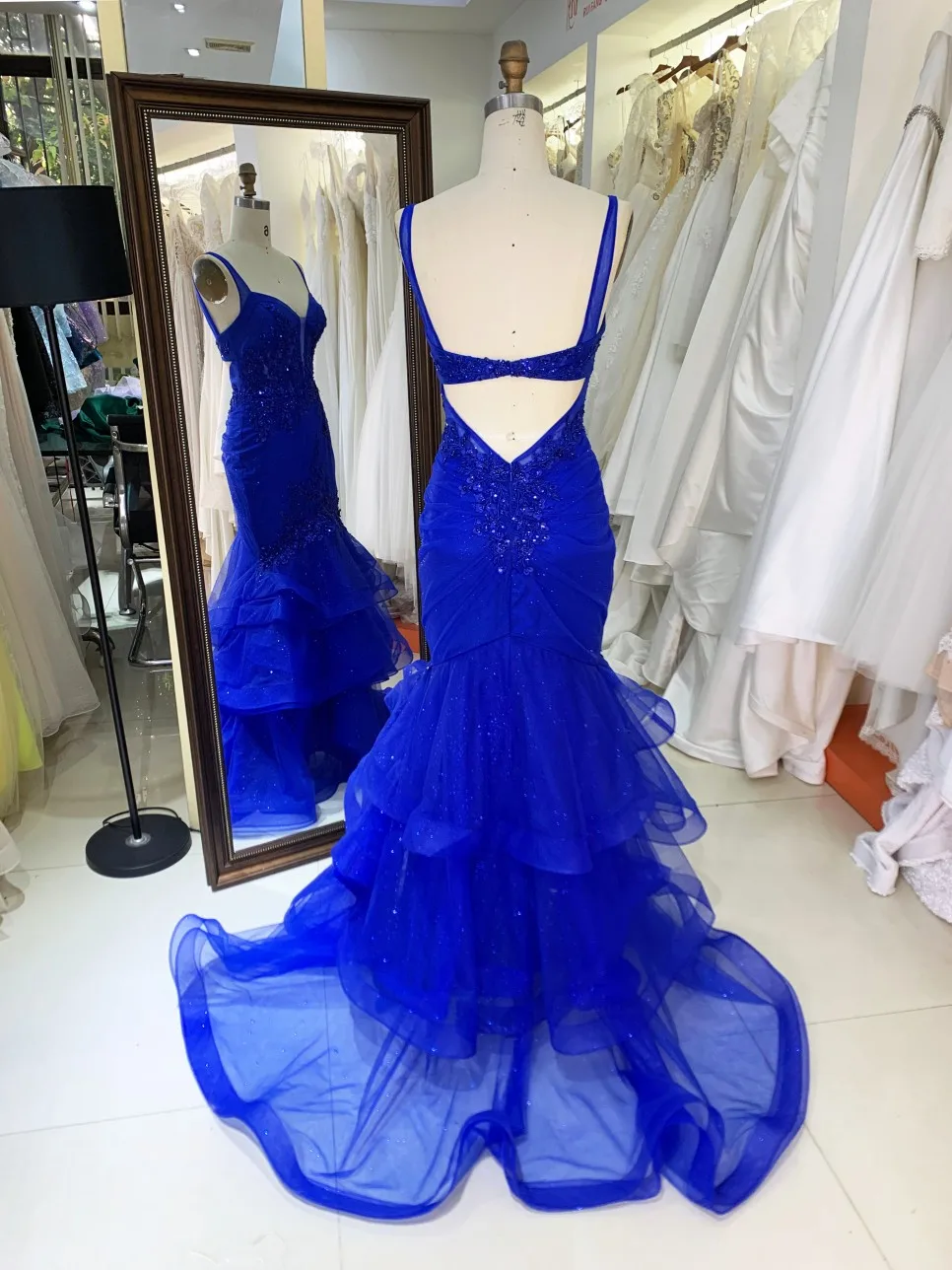 New Dress Embroidery Flower Boning Royal Blue Elegant Wholesale Long Women Formal Party Gowns Evening Dresses