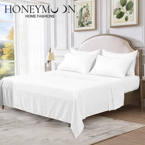 2022 Hotel High Quality Solid Deep Pocket Queen Size Bed Bedding Sheet Set 4 Pieces for All Season