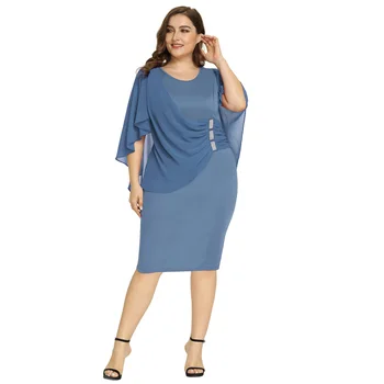 Oem Women's Overlay Sleeveless Crew Neck Hips-wrapped dress Ladies Solid Color Chiffon Plus Size Casual Dress