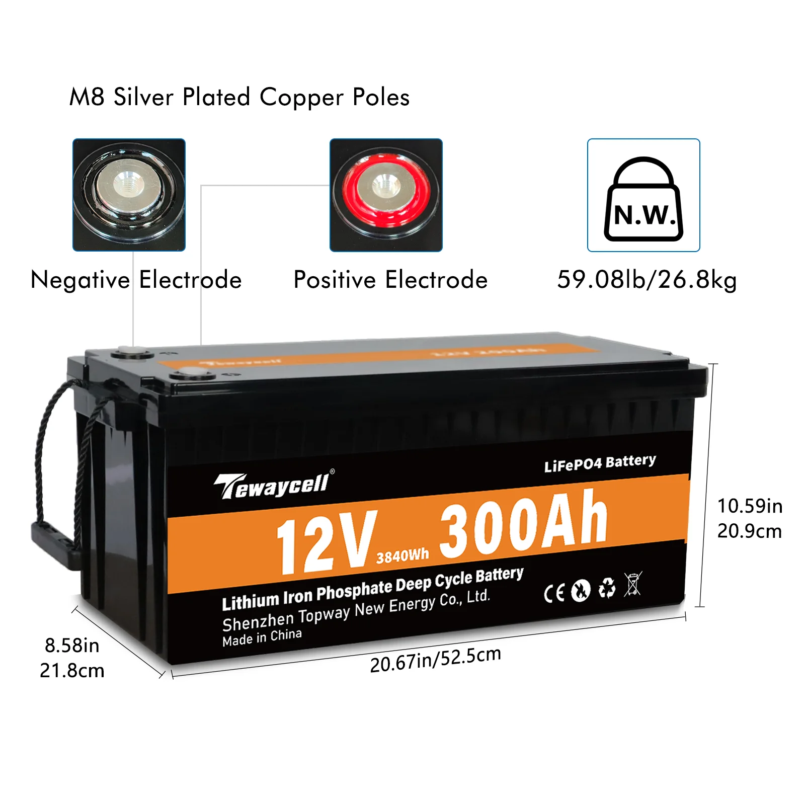 Tewaycell High Capacity LiFePO4 Battery Pack 12V 24V 36V 48V 50ah 100ah 150ah 200ah 300ah for Golf Cart