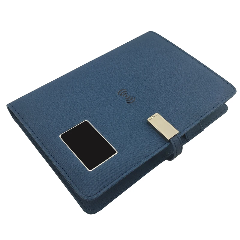 Multifunction Wireless charger USB Flash Driver LED Light Logo A5 size PU Leather Organizer with Power Bank