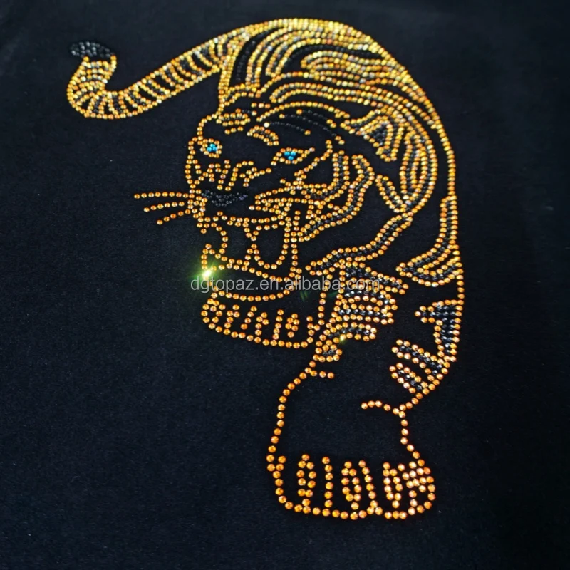 Bold and Powerful Tiger Customer design garment printing hot fix rhinestone heat transfer rhinestone transfer wholesale