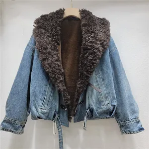 Wholesale Winter 2026 New Fashion Casual Elegance Temperament Lapel Contrasting Splicing Denim Short Pie Overcome Ladies Jacket
