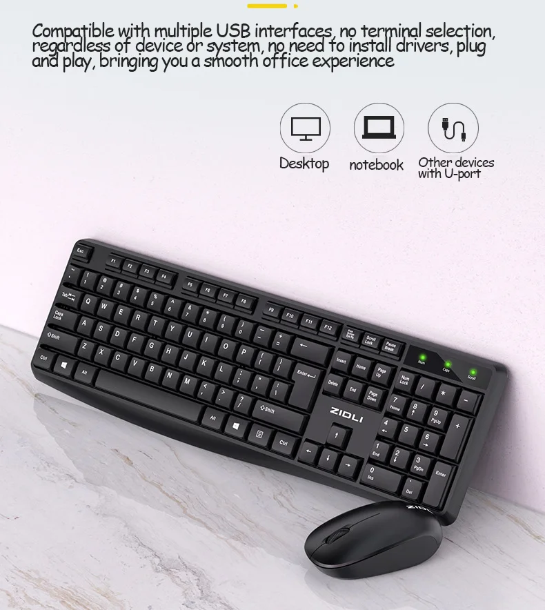 Magnetic Power ZIDLI-KM60 Wireless 2.4 Keyboard and Mouse Set for