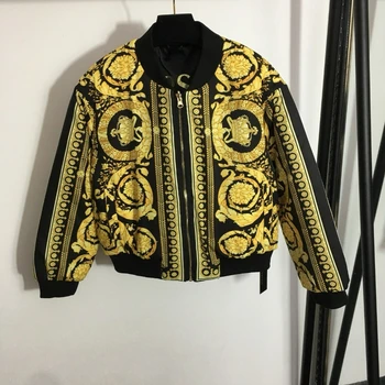 New retro patterned printed Positive and negative sides wear long sleeved zipper cotton jacket