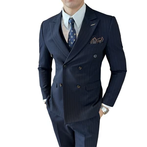 Men's High Quality Wedding Formal Work Slim Fit Double Breasted Button Pants Suits Anti-Wrinkle Viscose/Polyester Plus