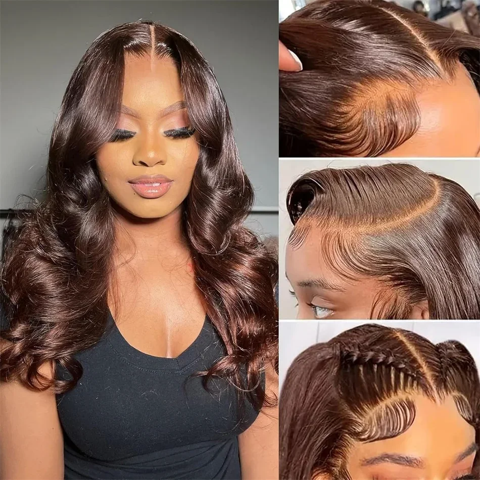 Parrucche per capelli umani con pizzo frontale color cioccolato 4x4 Body Wave per donne_voghion.com
