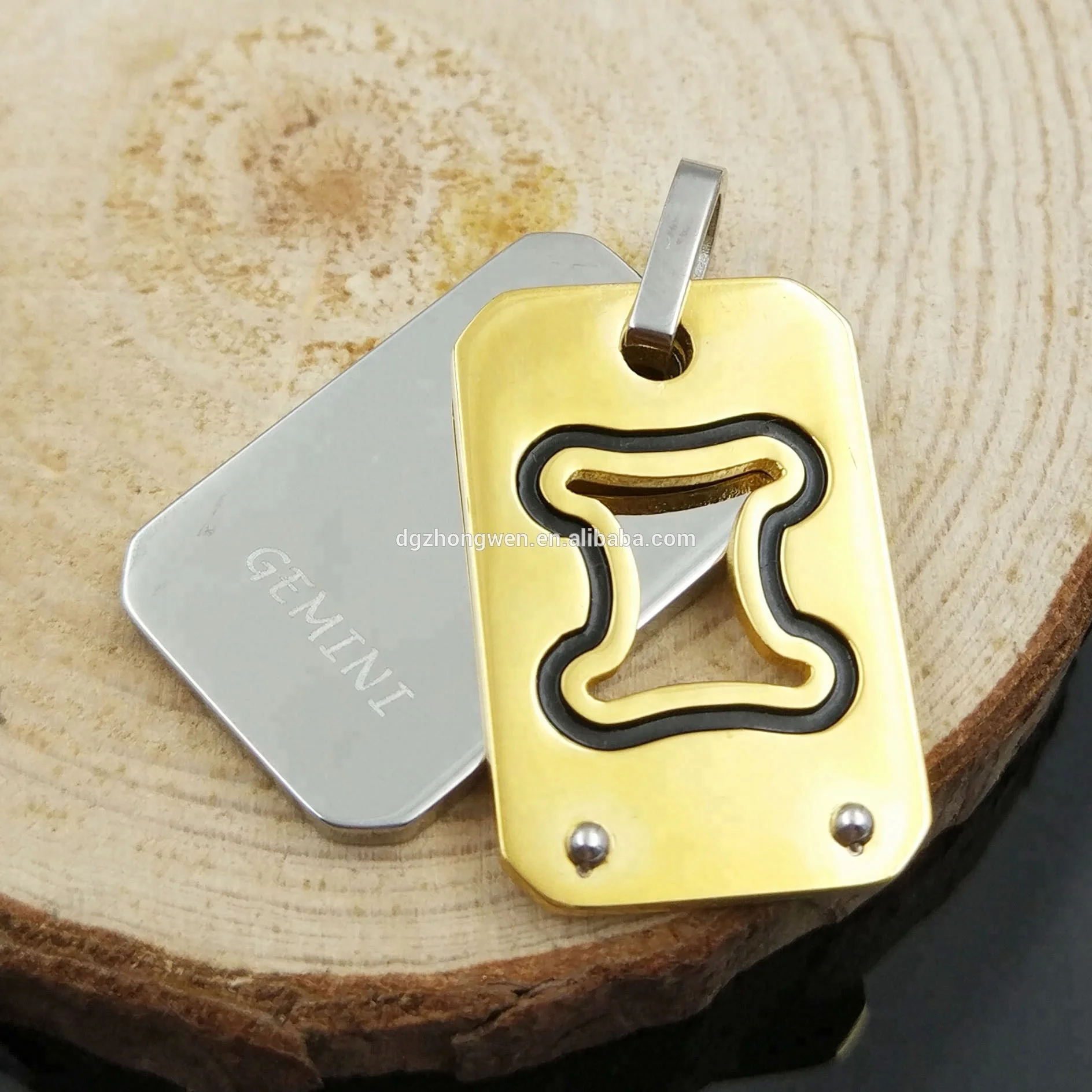 jewellery manufacturers wholesale handmade engraved 316L stainless steel mens dogtag 18k gold plated pendant