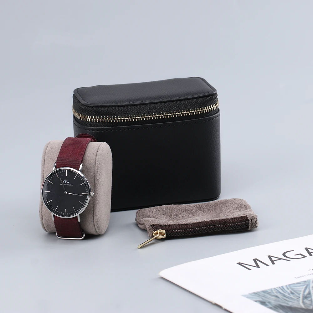 High Quality Custom Soft Lining Zipper Leather Travel Organizer Pouch Set 41mm Protective Case for Rolex Watches