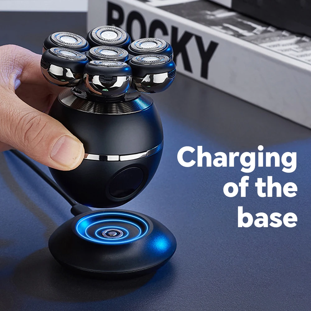 Customized Logo Men's Electric Shaver Black Rotary Bald Head Magnetic Shaver USB Power Waterproof Rechargeable Wireless Charging factory