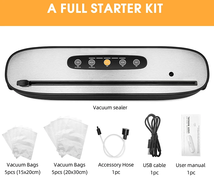 1pc Food Sealer Vacuum Sealer, Vacuum Sealer Machine Automatic Pulse Air  Sealing for Dry Moist Food 15 Bags Starter Kit