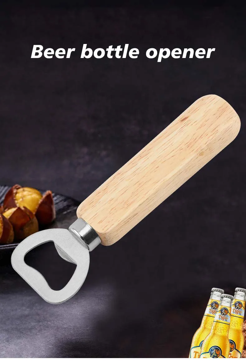 Handheld Wine Beer & Soda Glass Cap Opener Rubber Wood Bottle Opener for Home Kitchen Bar for Corkscrews & Openers