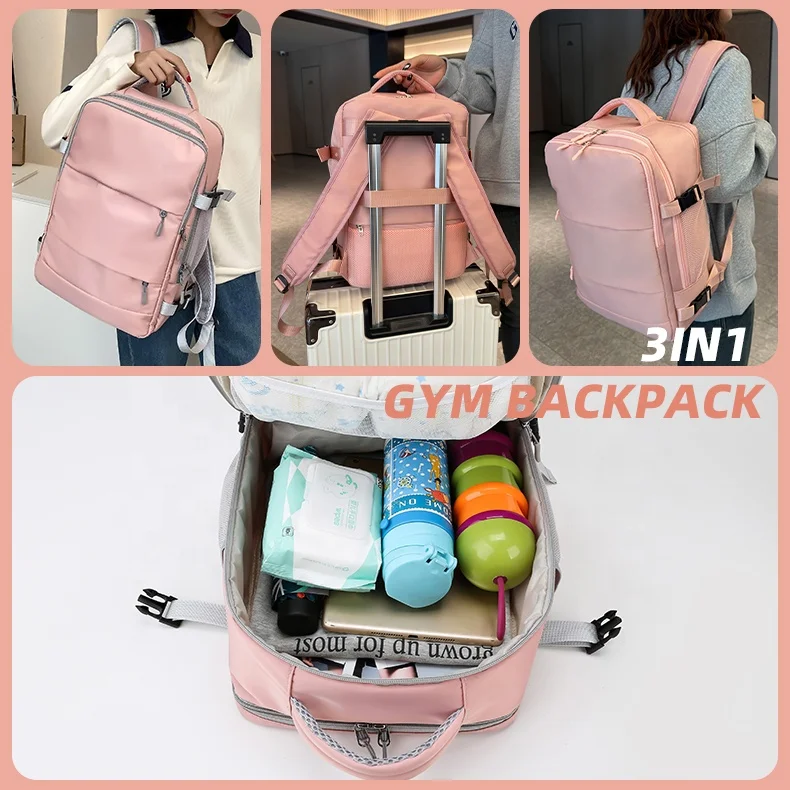 Large Work Business Women Men USB Charging Flight Approved Gym Waterproof  Laptop Travel Backpack Bag with Breathable Shoe Pocket