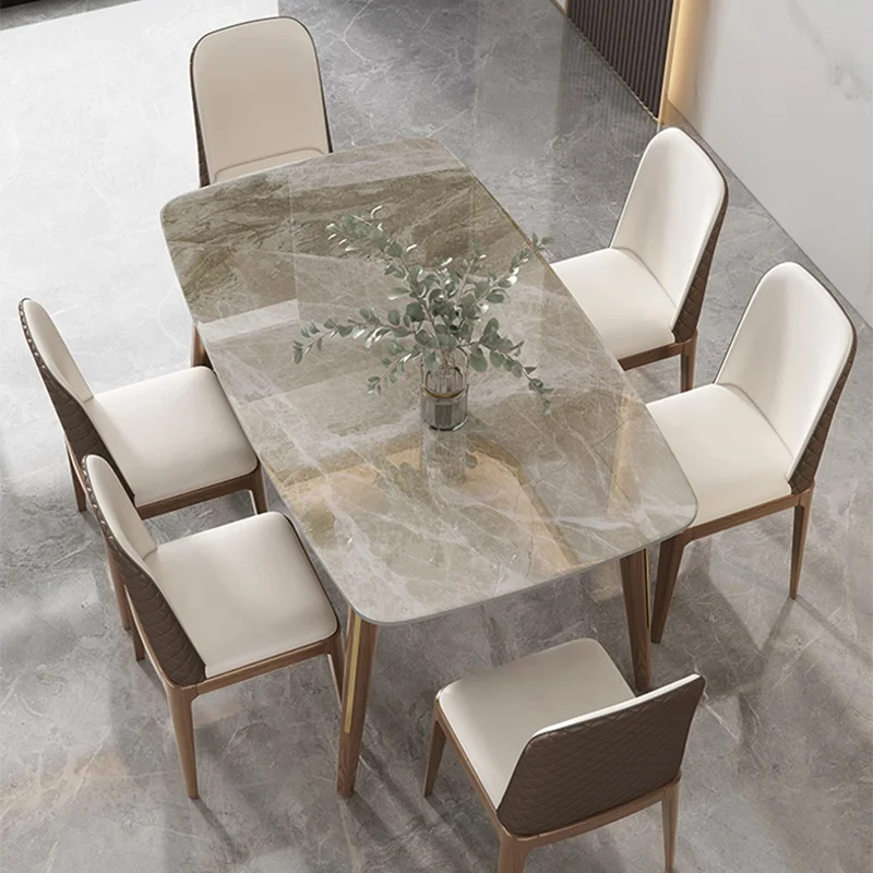 Dining Table Set 6 Seater Solid Wood Feet Table Extendable Folding Marble Modern Dining Table