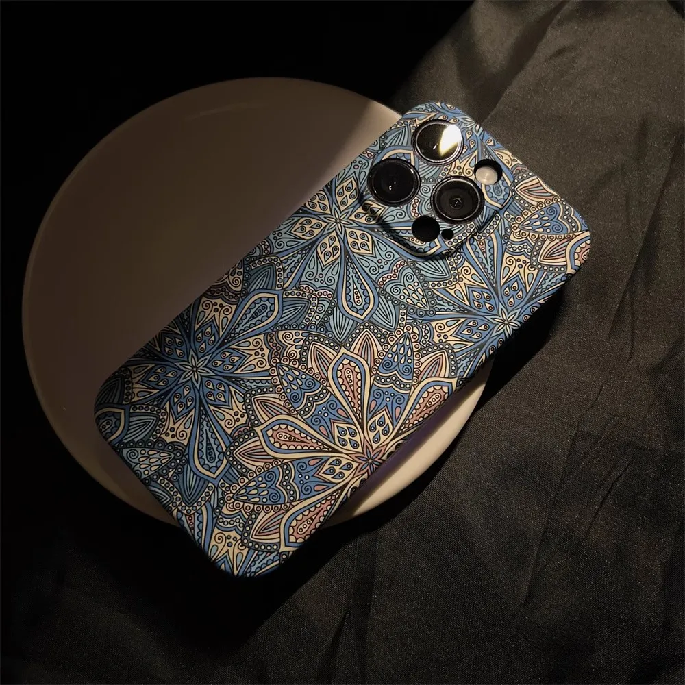 Trendy Ethnic Style Glow-in-the-Dark Relief Anti-Shock Phone Case For iPhone 11 12 13 14 15 16 Pro Max Plus Beautiful Luxury