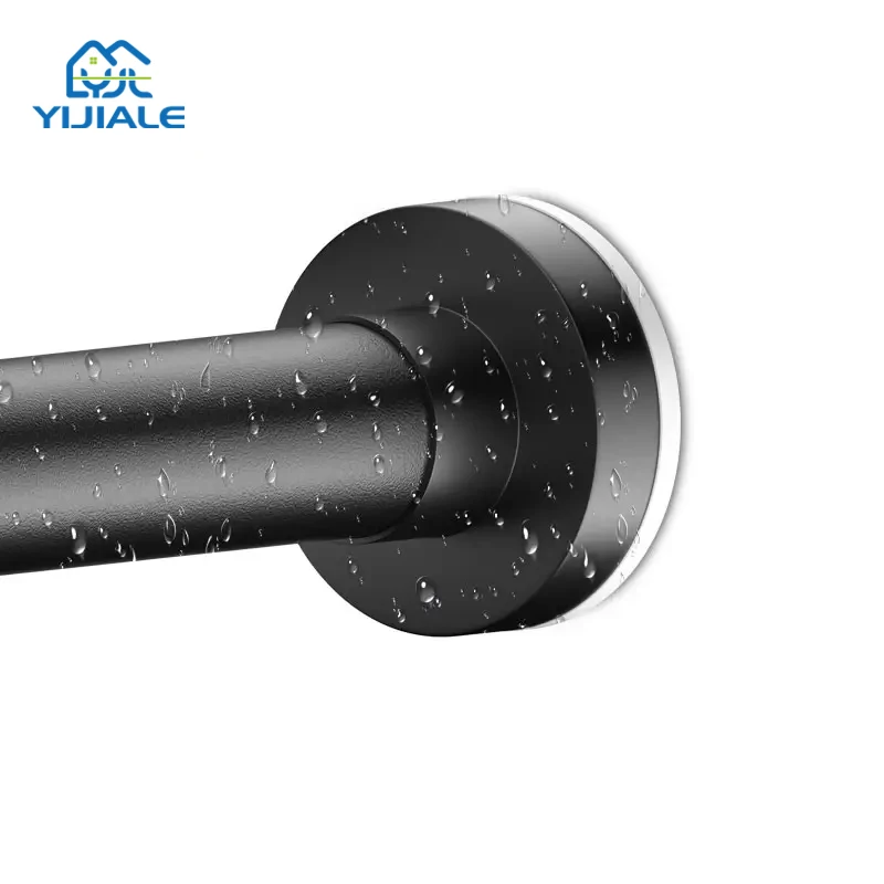New style black Small Extendable Curtain Rod Bathroom Tention Shower Rods White Single Curtain Rod Sets