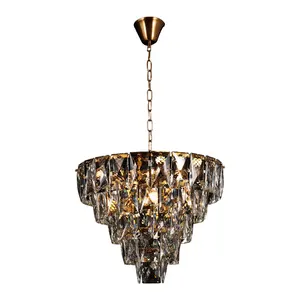 Hot Sale Vintage Gold Metal Round Crystal Pendant LED Light Luxury for Living Room