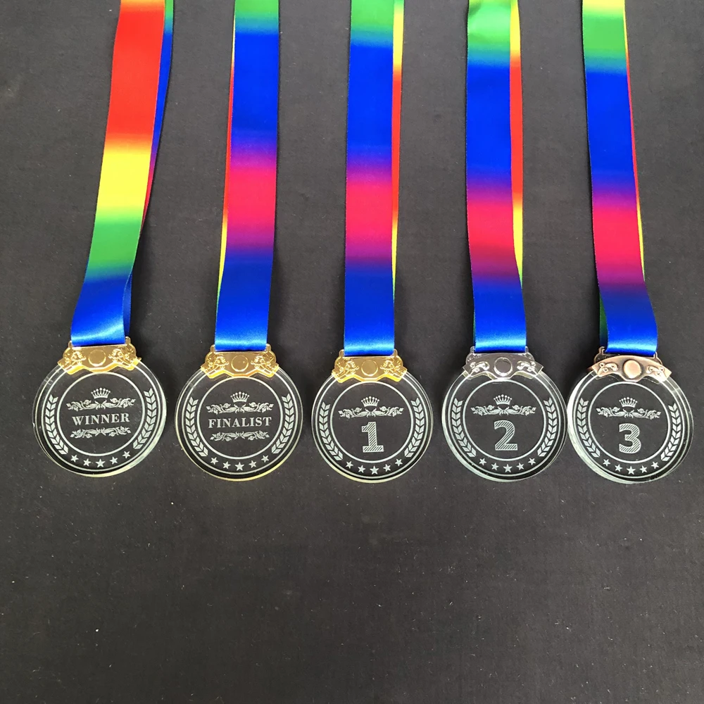 Custom Blank Faceted Plexiglass Commemorative Medal Sport Brass Gold Silver Trophy Perfect Winners Finalists Crystal Glass Medal