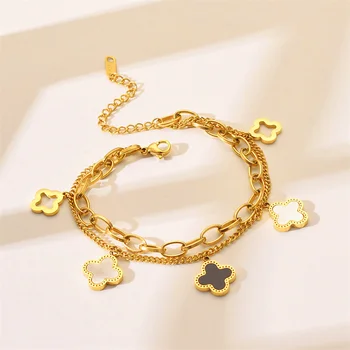 Fine Jewelry Bracelets Bangle Four Leaf Charm DIY Personalize Bangle Women Wholesale Price