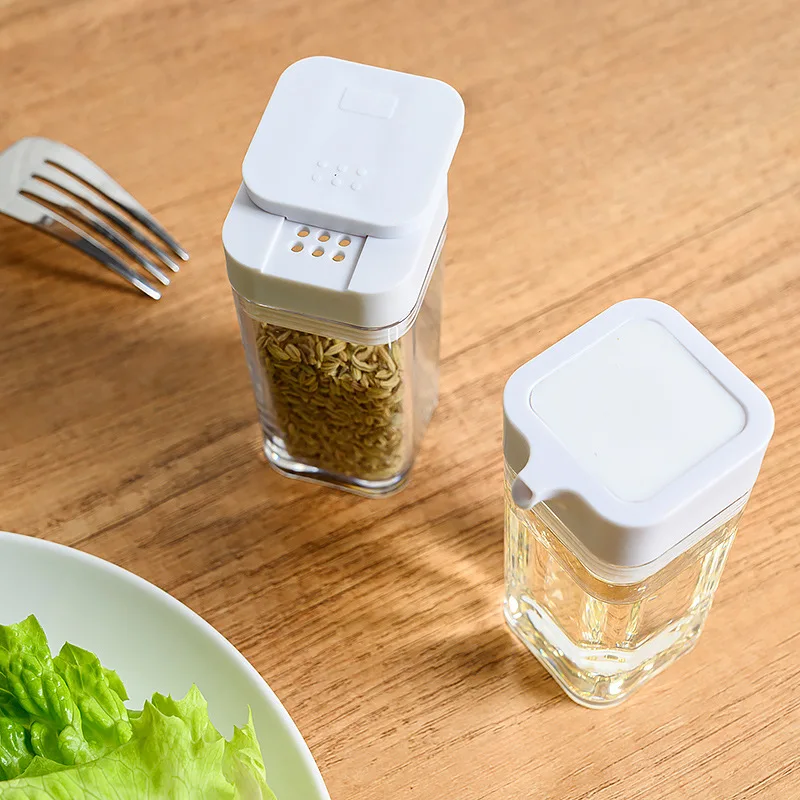 KITCHENDAO Scatola per sale e pepe in bambù, cucchiaio da portata incorporato per prevenire perdute, coperchio girevole con magnete per mantenere