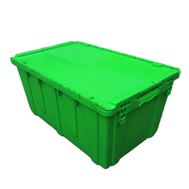 Plastic Storage Stackable Crate  Attached Lid Tote Container Plastic Moving Tote Crates Turnover Boxes