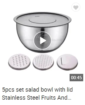 Cooking Baking Mixing Bowl with Vegetable Food Fruit Graters Lid Silicone Bottom Set - Stainless Steel Serving Bowl Salad Bowl