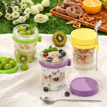 Set 2 Barattoli In Vetro Per Overnight Oats Con Coperchio E Cucchiaio, 300 Ml, Scala E Tenuta Ermetica - 4