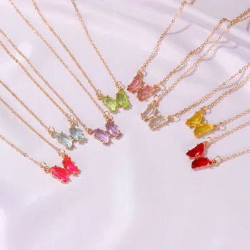 Cute Butterfly Pendant Necklace for Women Statement Necklace Korean Fashion Glass Crystal Necklace Jewelry (KNK5254)