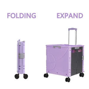 Market Trolley Carton PP Plastic Folding Foldable Shopping Cart With Wheels Lightweight Shopping Trolly Cart 36L 48L Wholesale