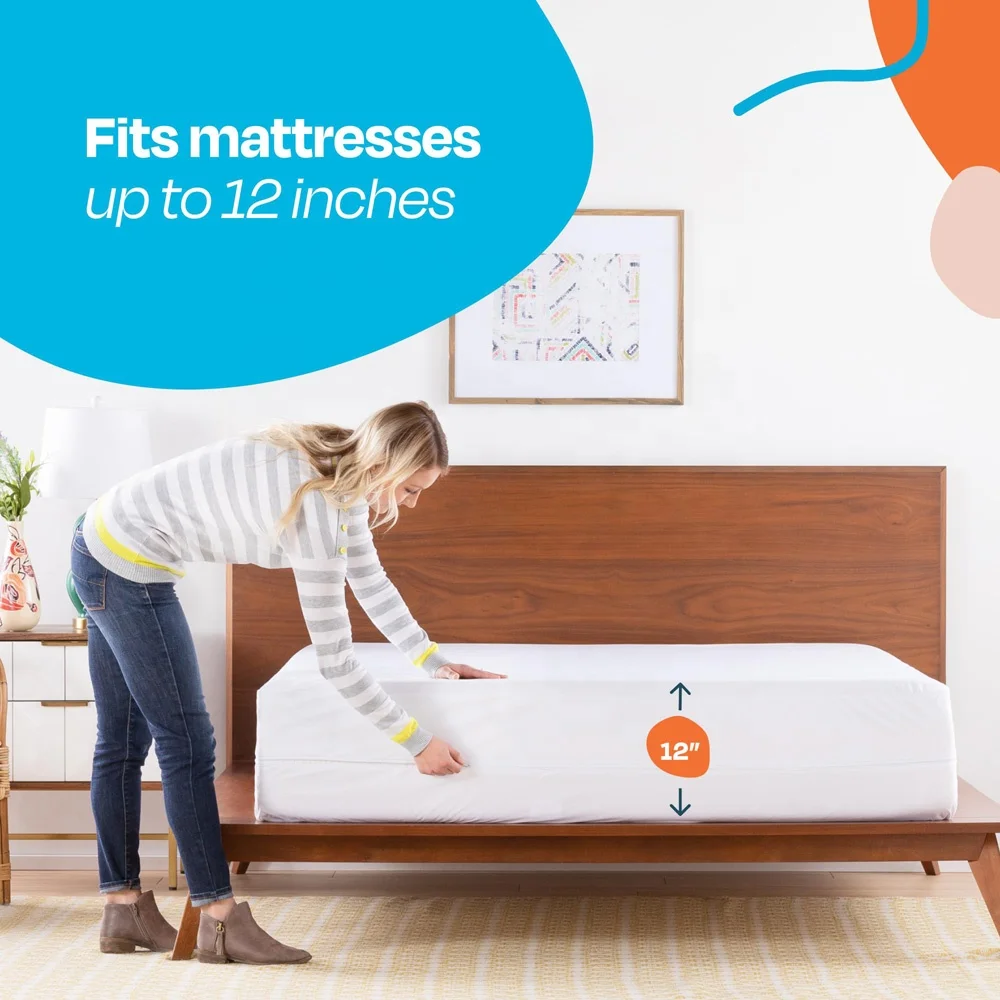 Wholesale White Polyester Bed Protector Zippered Queen Size Waterproof Mattress Encasement Cover details